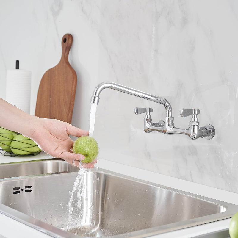 Homevacious Utility Sink Faucet Wall Mount Commercial Faucet Kitchen Laundry 8 Inch Swivel Spout 2 Dual Handle Restaurant Industrial Chrome Mixer Tap by Homevacious - Image 3